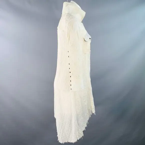 L.G.B Size S Cream Black Polyester Blend Distressed Mini Shirt Dress - Picture 3 of 8